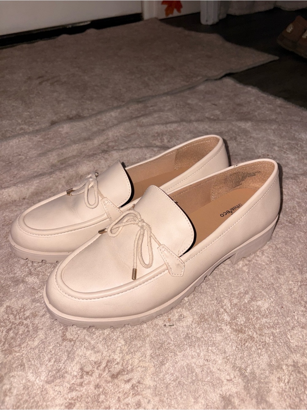 Unisa Cream Lug-Sole Loafers with Tie Detail